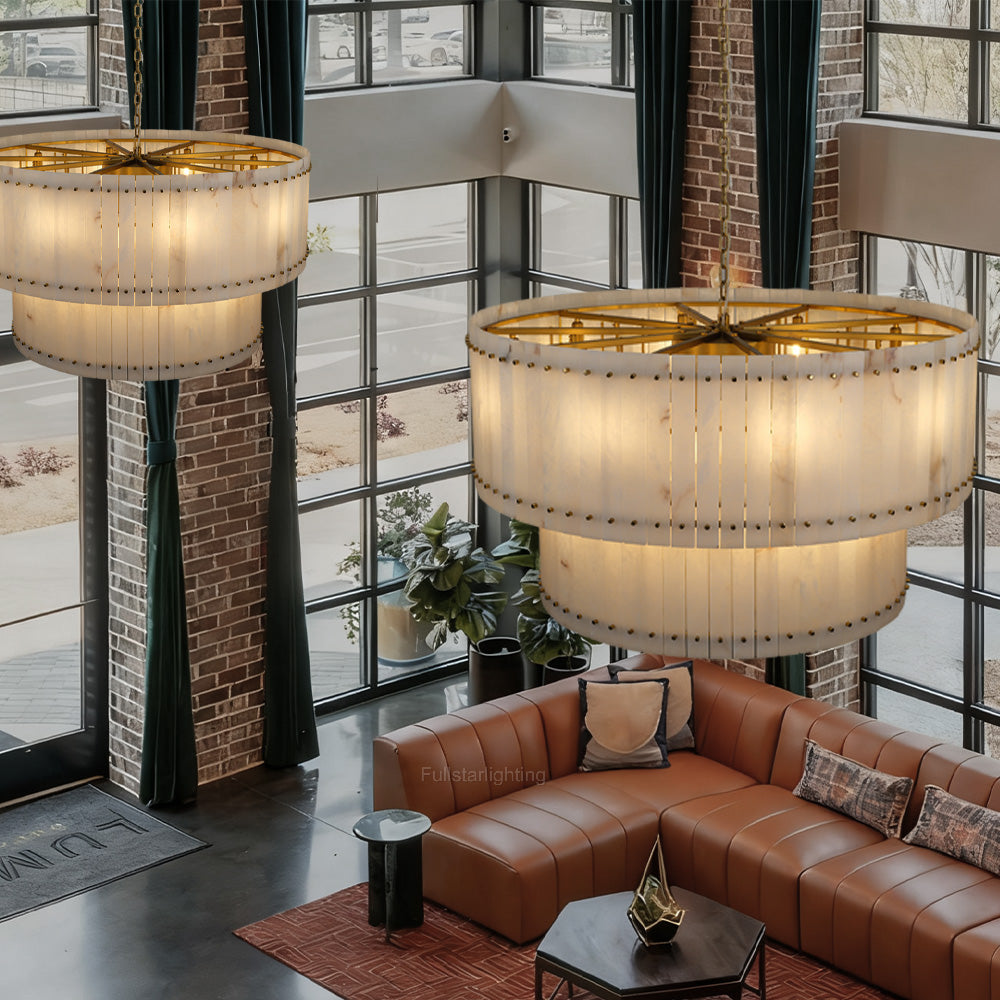 Mara Alabaster Round Tiered Chandelier 60"