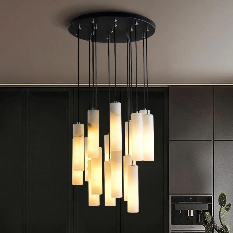 Alabaster Modern Cylindrical Round Chandelier - kimoylights