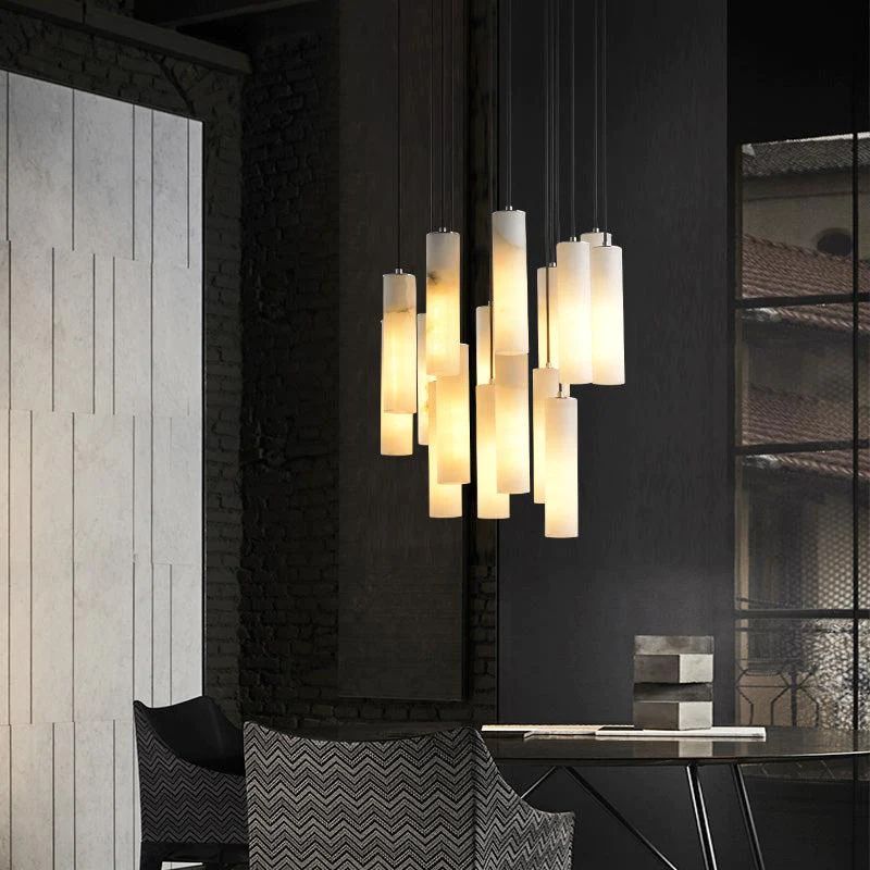 Alabaster Modern Cylindrical Round Chandelier  - kimoylights