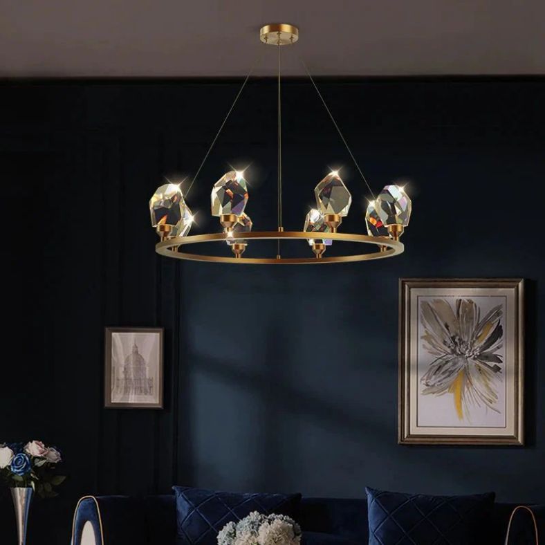 Angelia Faceted Crystal Prisms Crown Chandelier - kimoylights