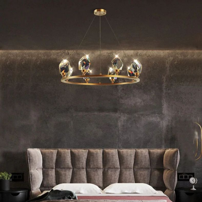 Angelia Faceted Crystal Prisms Crown Chandelier - kimoylights