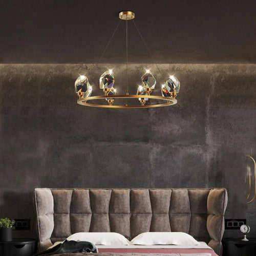 Angelia Faceted Crystal Prisms Crown Chandelier - kimoylights