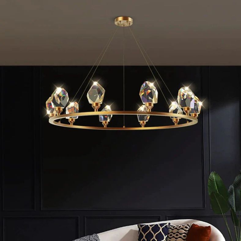 Angelia Faceted Crystal Prisms Crown Chandelier - kimoylights