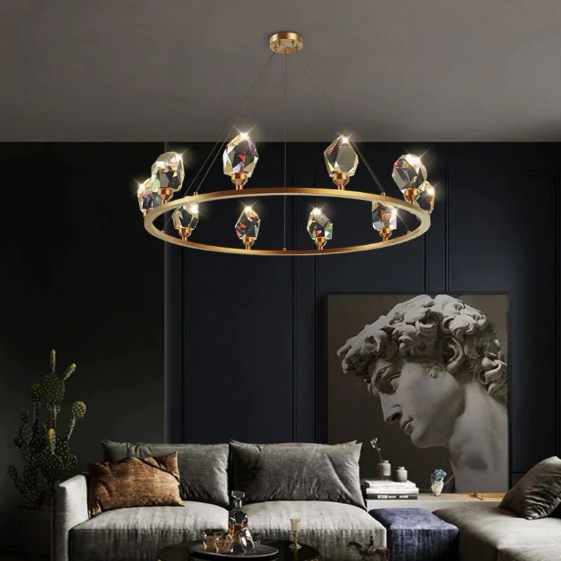 Angelia Faceted Crystal Prisms Crown Chandelier - kimoylights