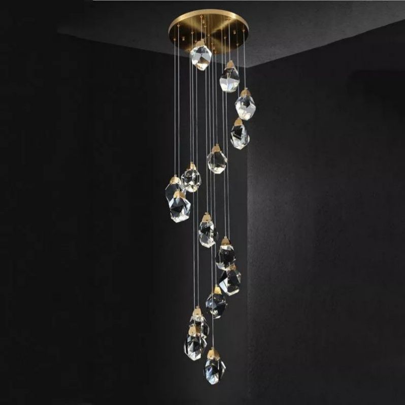Angelia Faceted Crystal Prisms Chandeliers For Staircase - kimoylights