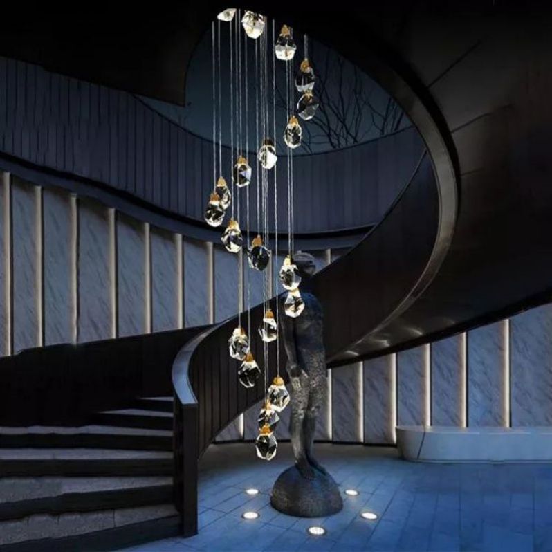 Angelia Faceted Crystal Prisms Chandeliers For Staircase - kimoylights