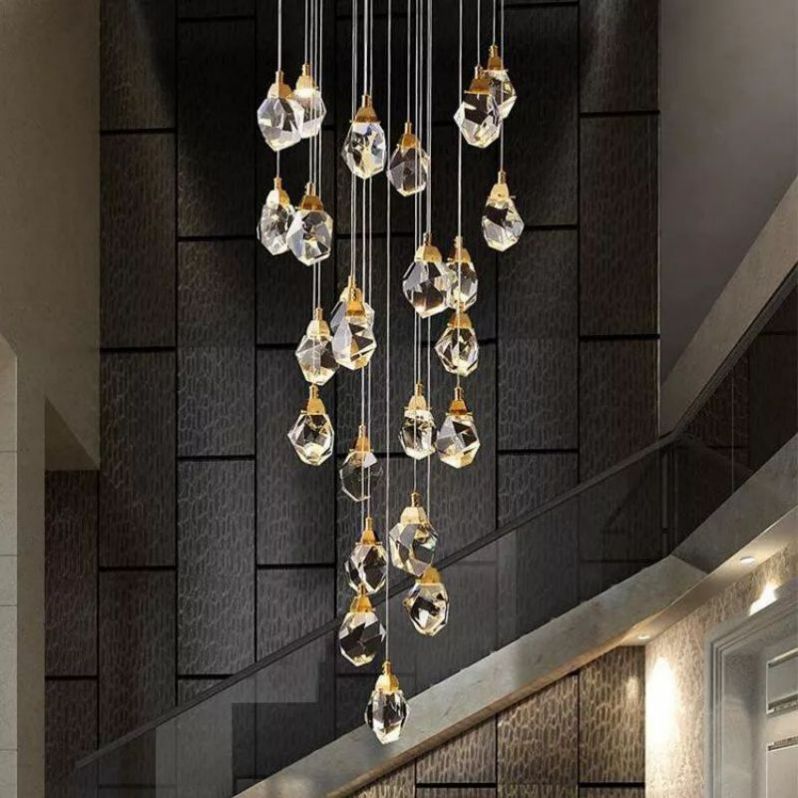 Angelia Faceted Crystal Prisms Chandeliers For Staircase - kimoylights