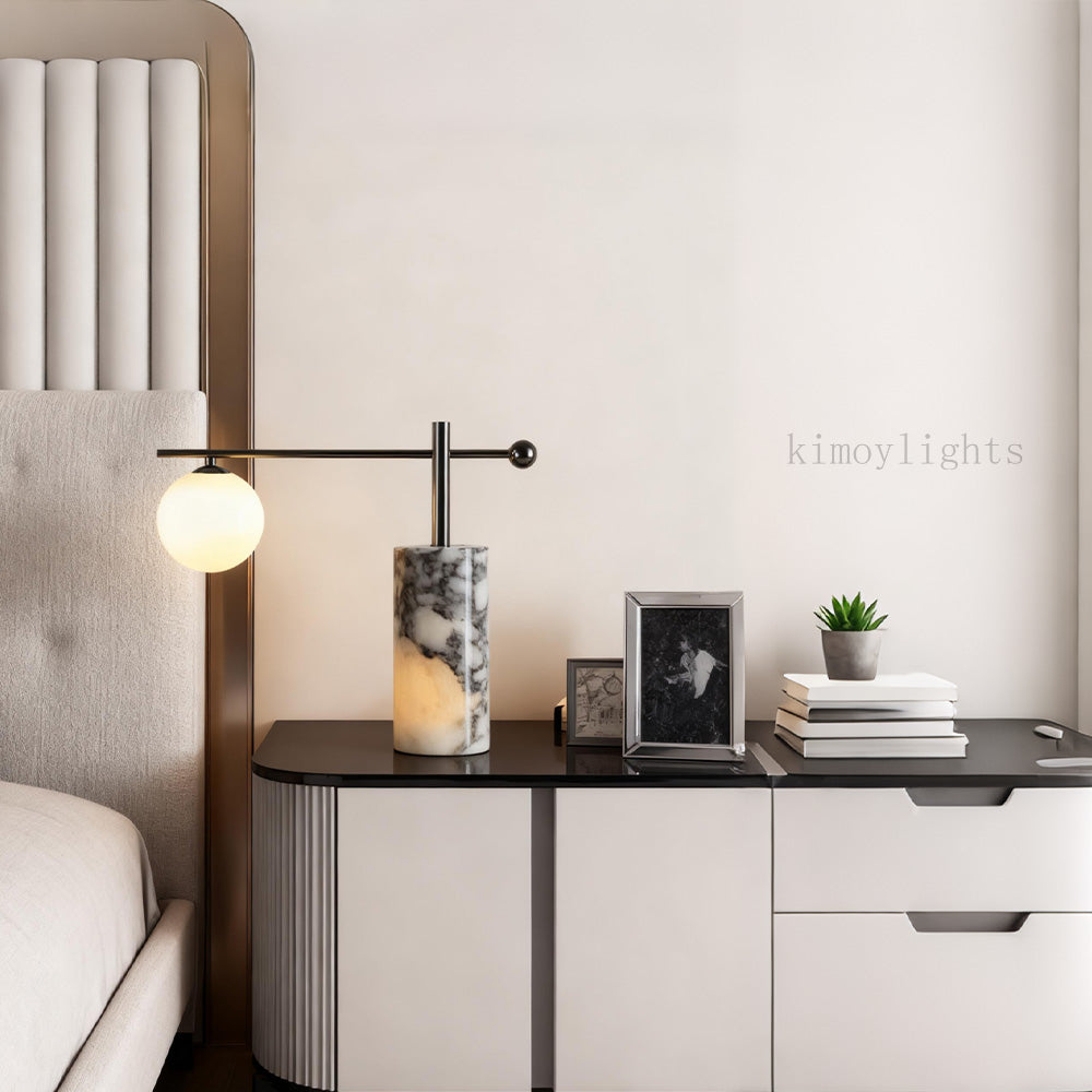 AuraVessel Balance-Arm Marble Base Globe Table Lamp