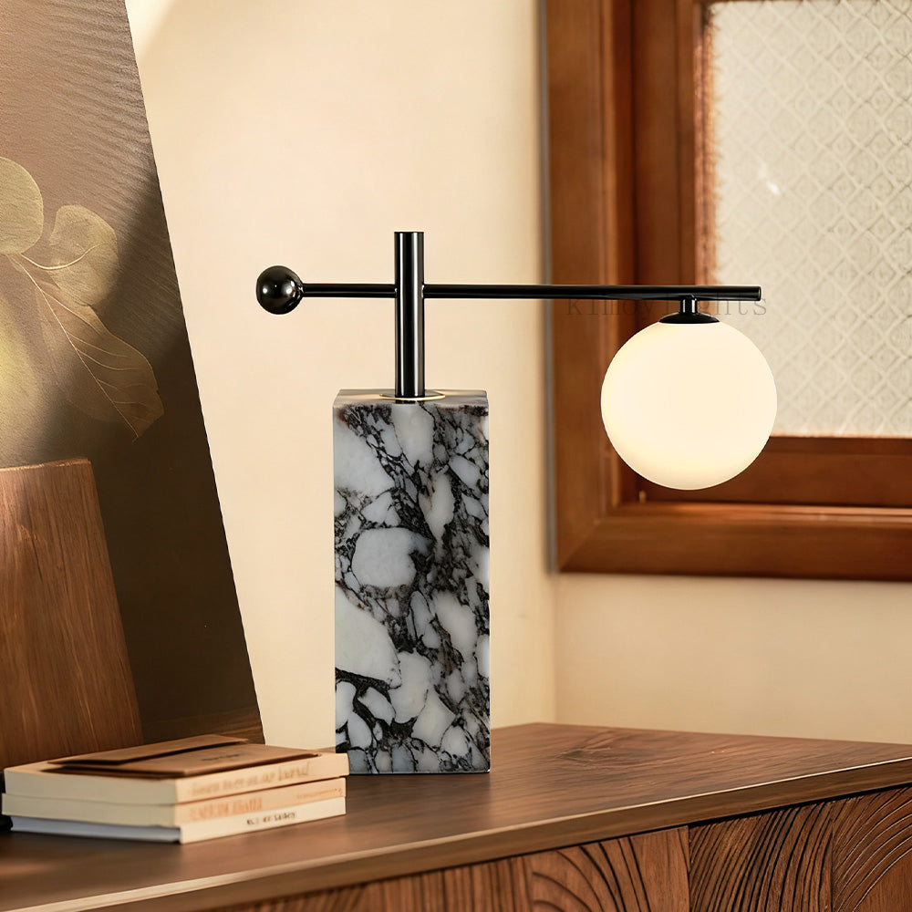 AuraVessel Marble-Base Balance Arm Globe Table Lamp