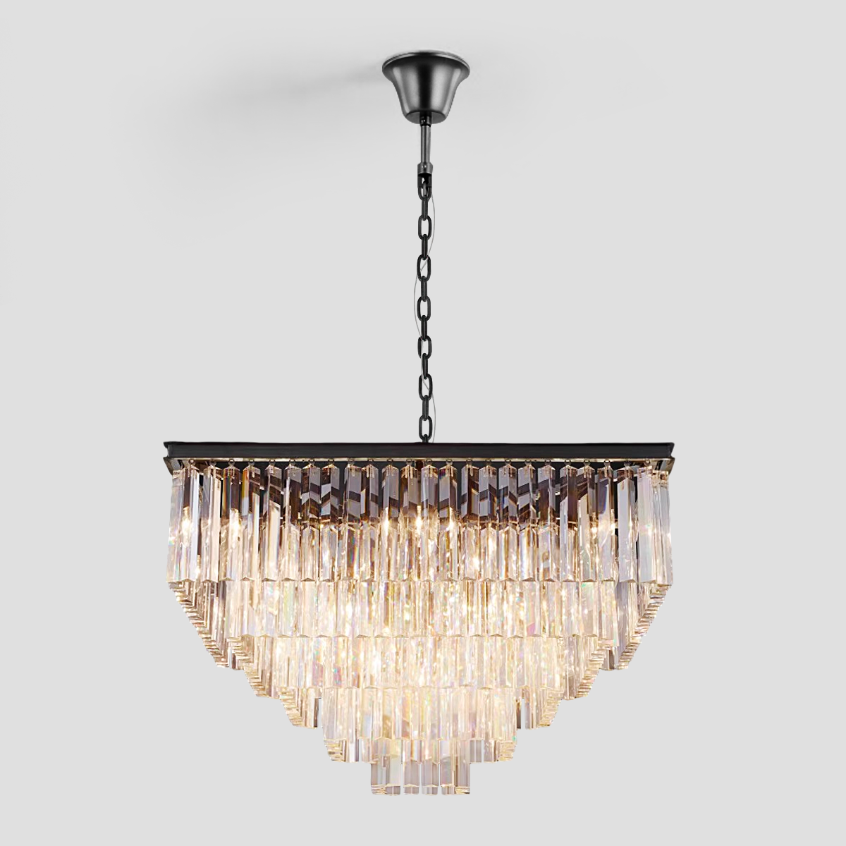 1920s Olion 5-Tier Crystal Square Chandelier