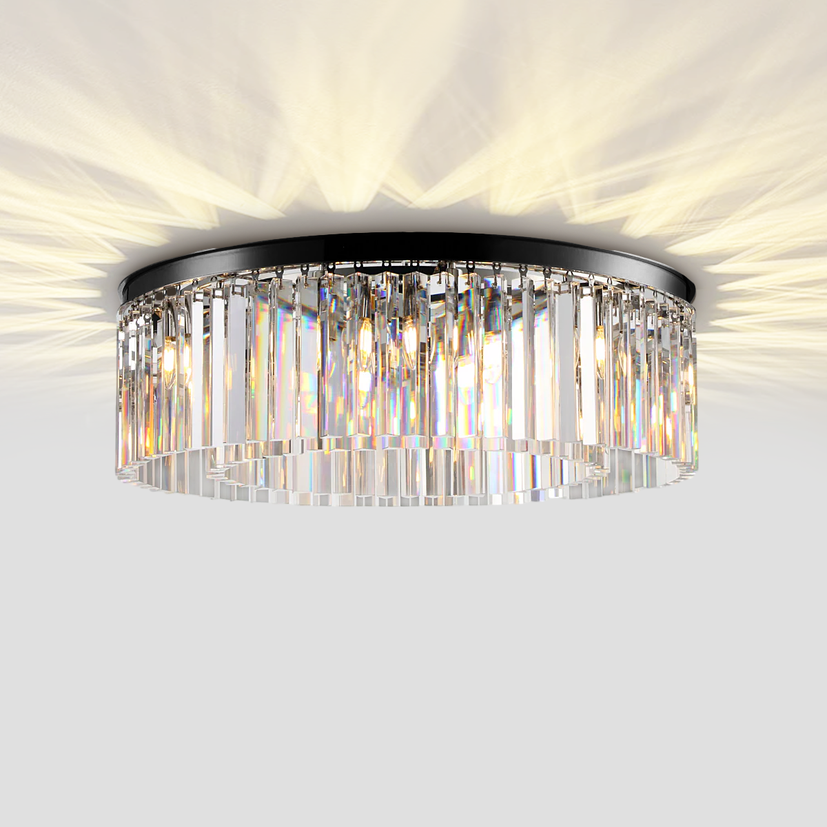 1920s Olion 1-Tier Crystal Round Flushmount