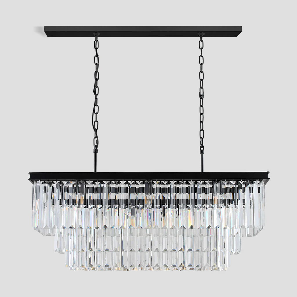 1920s Olion 3-Tier Crystal Rectangular Chandelier
