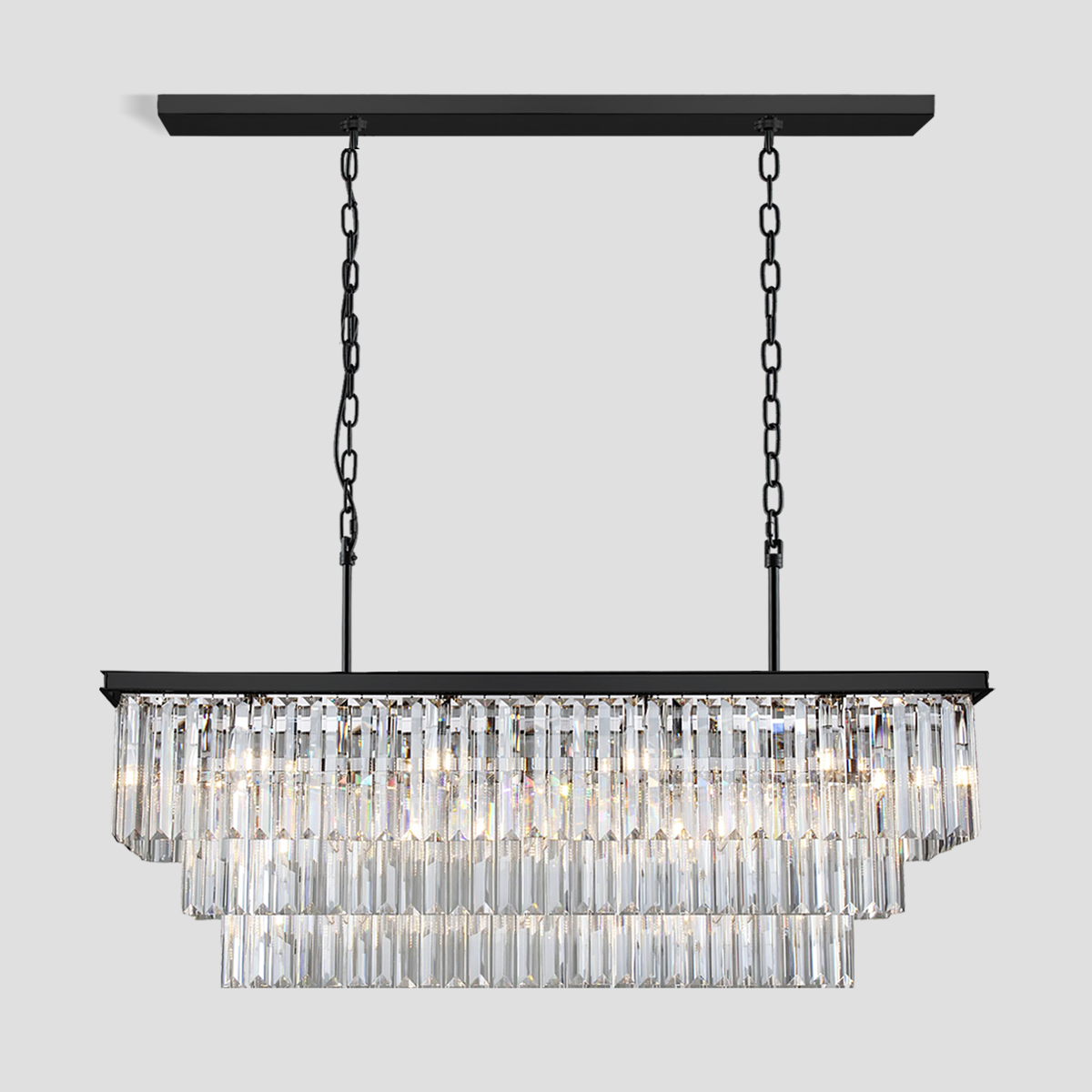 1920s Olion 3-Tier Crystal Rectangular Chandelier
