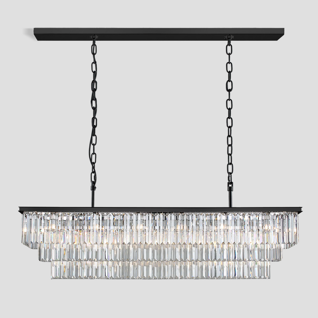 1920s Olion 3-Tier Crystal Rectangular Chandelier