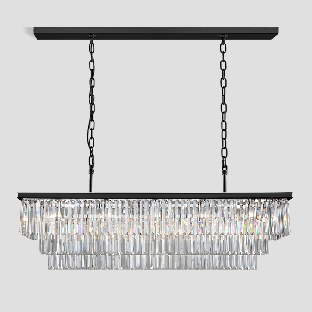 1920s Olion 3-Tier Crystal Rectangular Chandelier