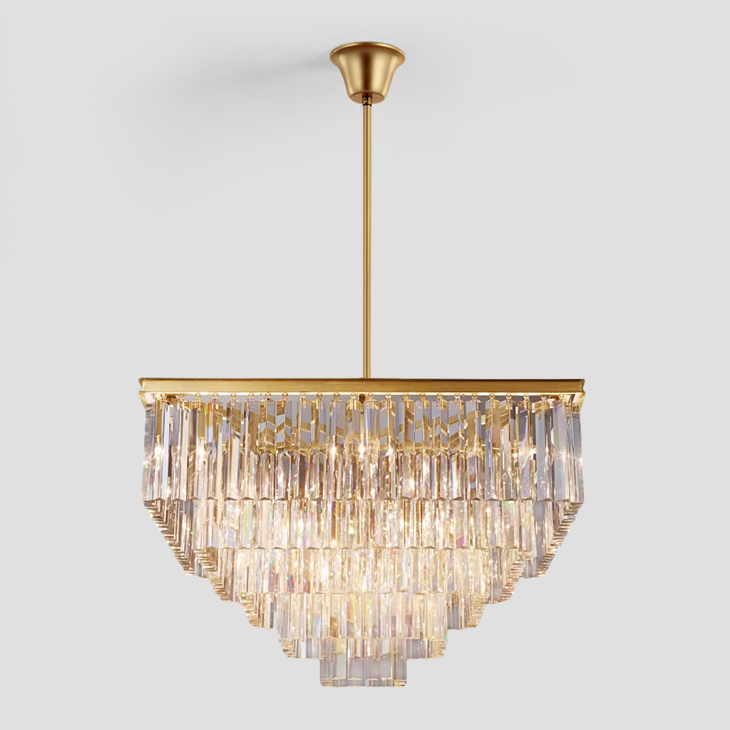1920s Olion 5-Tier Crystal Square Chandelier