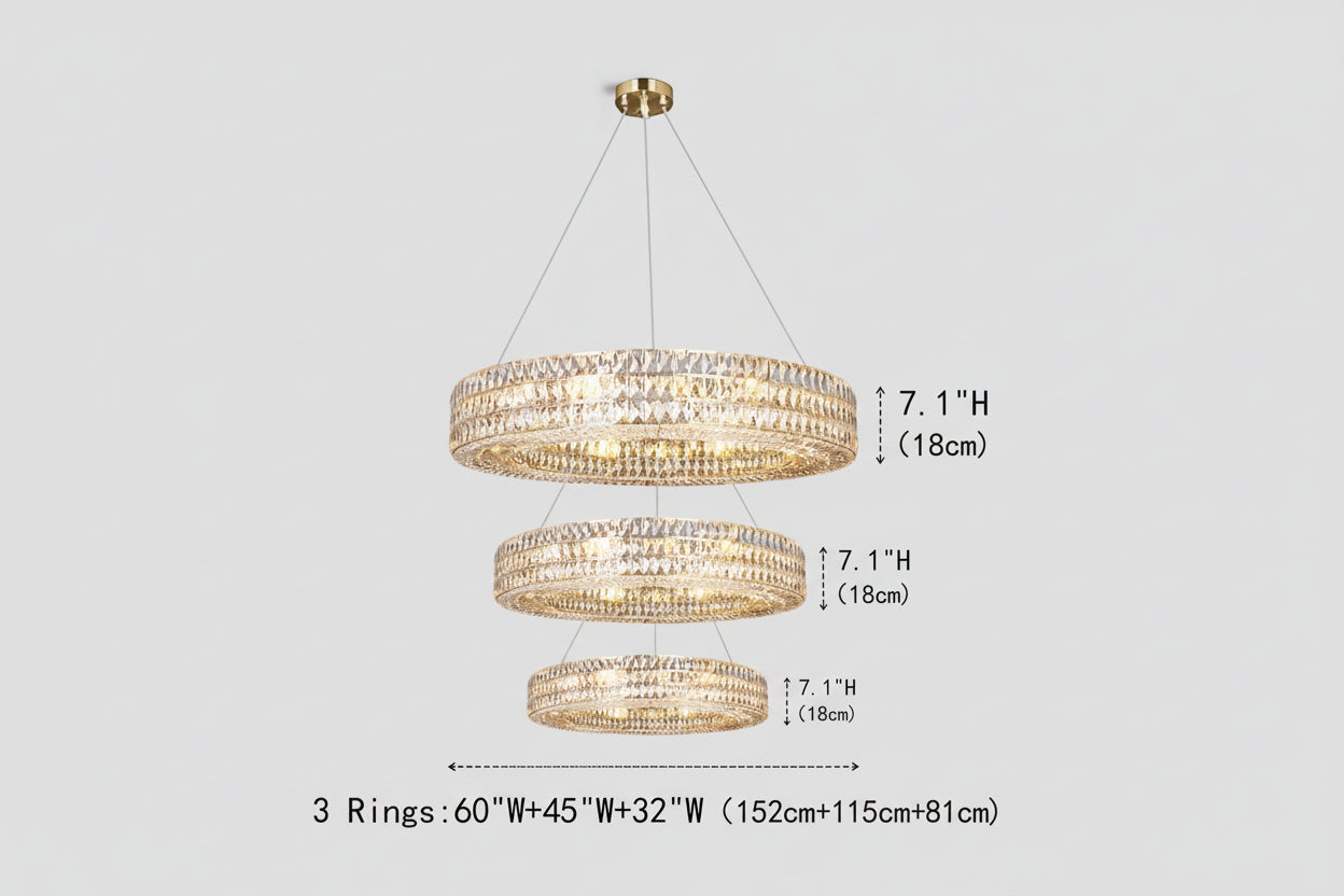 Brilliant Round Crystal Multi-Ring Chandelier -kimoylights