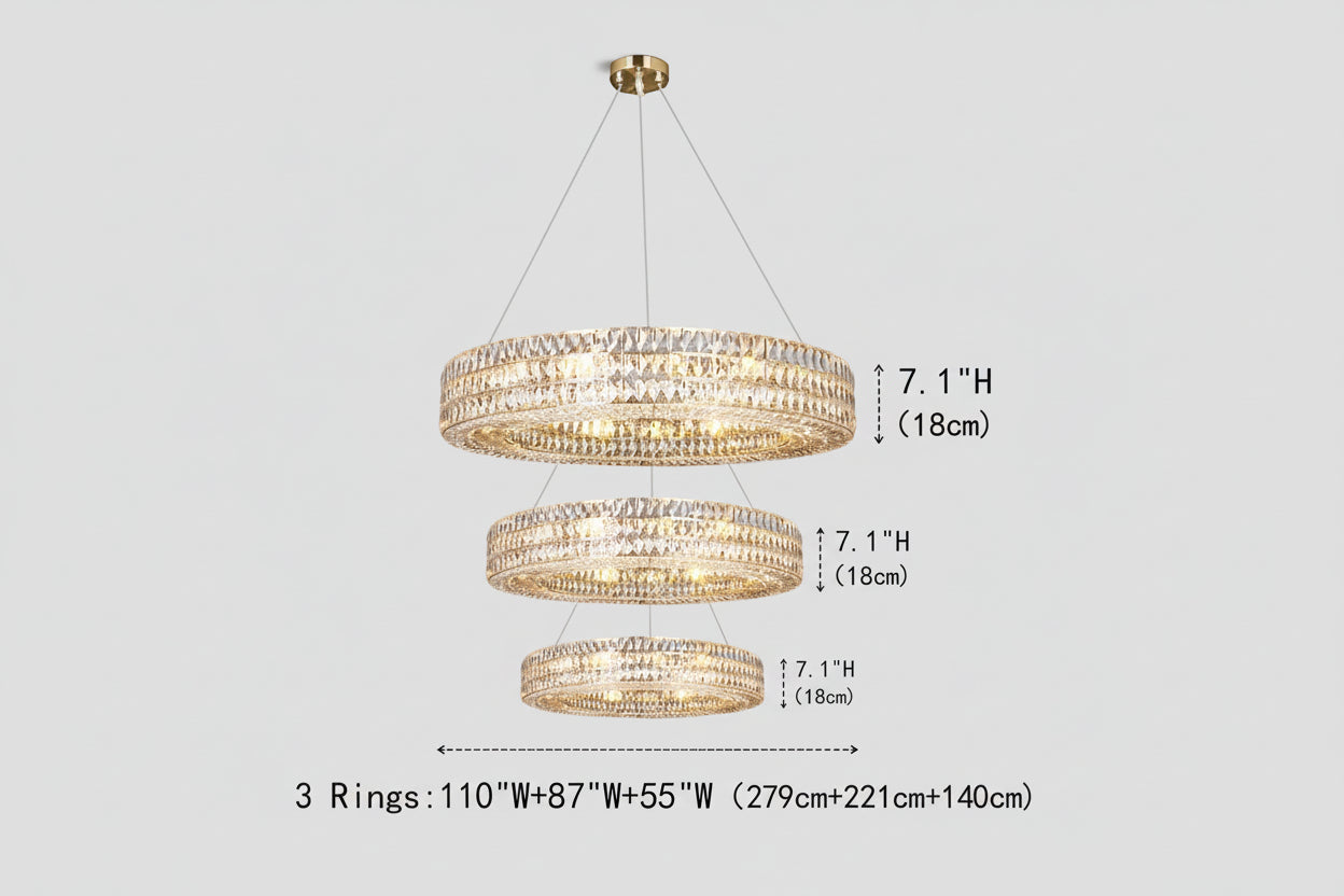 Brilliant Round Crystal Multi-Ring Chandelier -kimoylights
