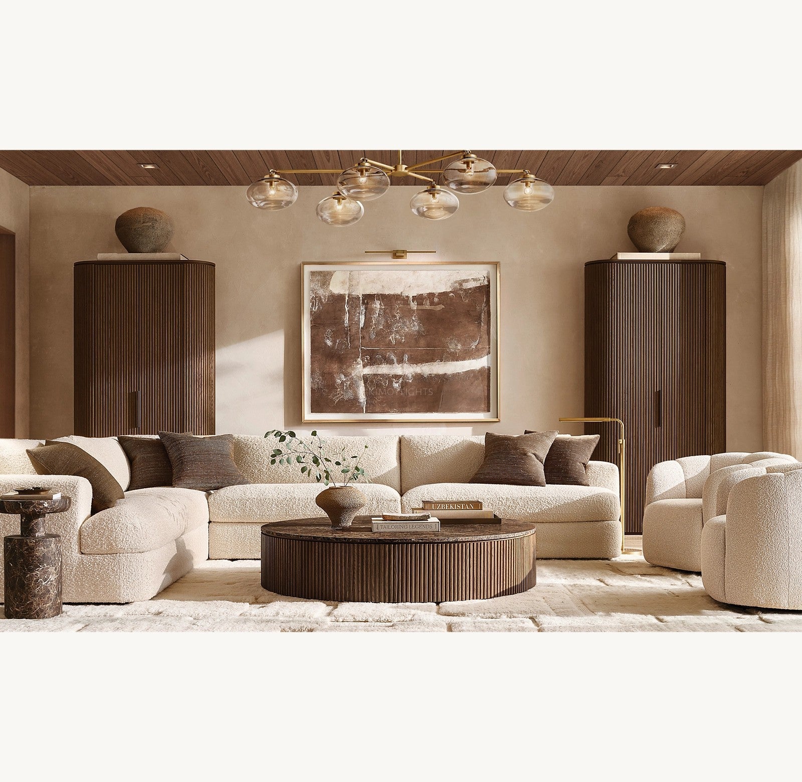 Byron Reeded White Oak Tall Cabinet