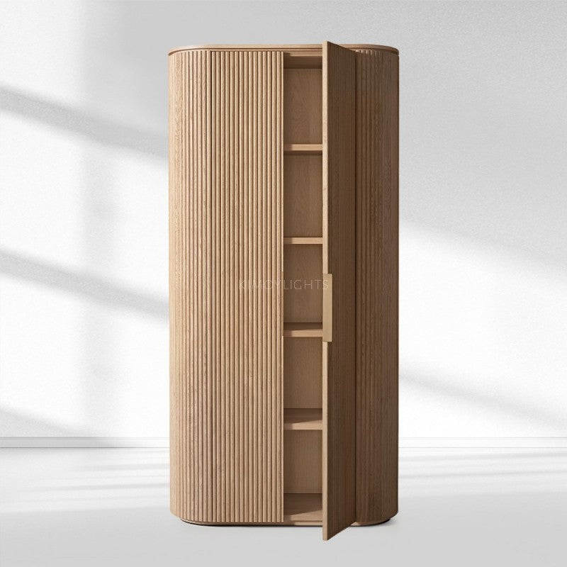 Byron Reeded White Oak Tall Cabinet
