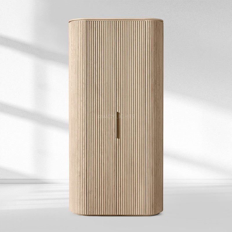 Byron Reeded White Oak Tall Cabinet