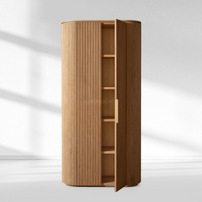Byron Reeded White Oak Tall Cabinet