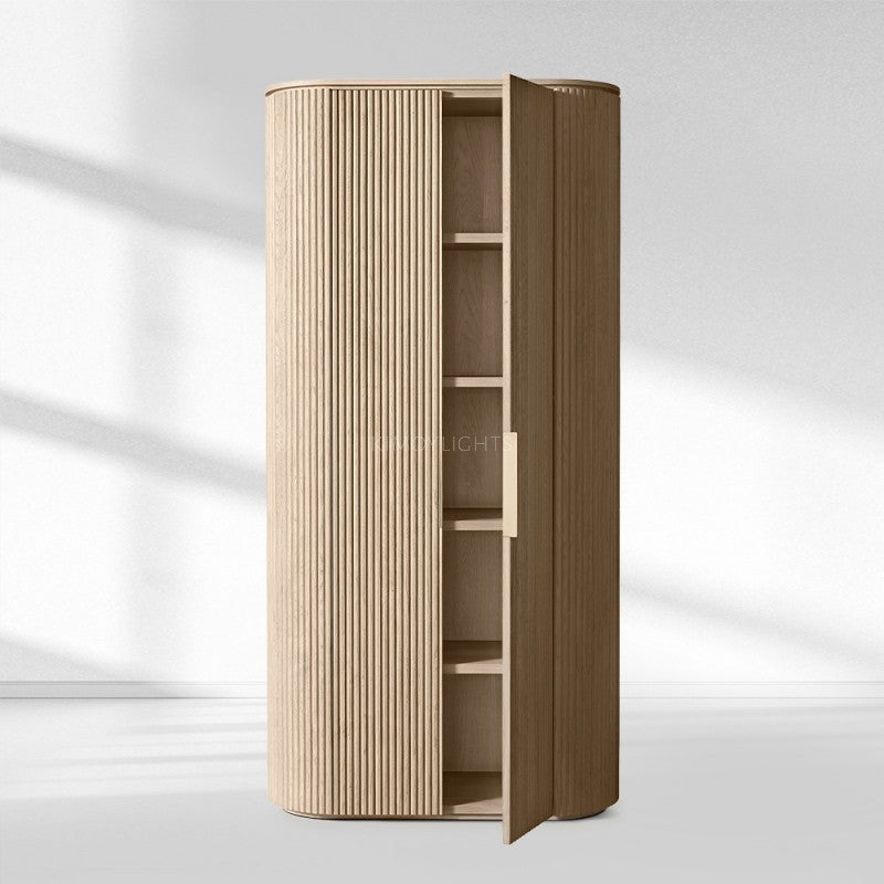 Byron Reeded White Oak Tall Cabinet