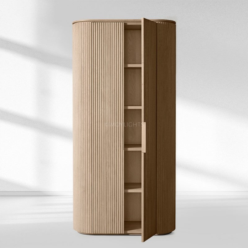 Byron Reeded White Oak Tall Cabinet