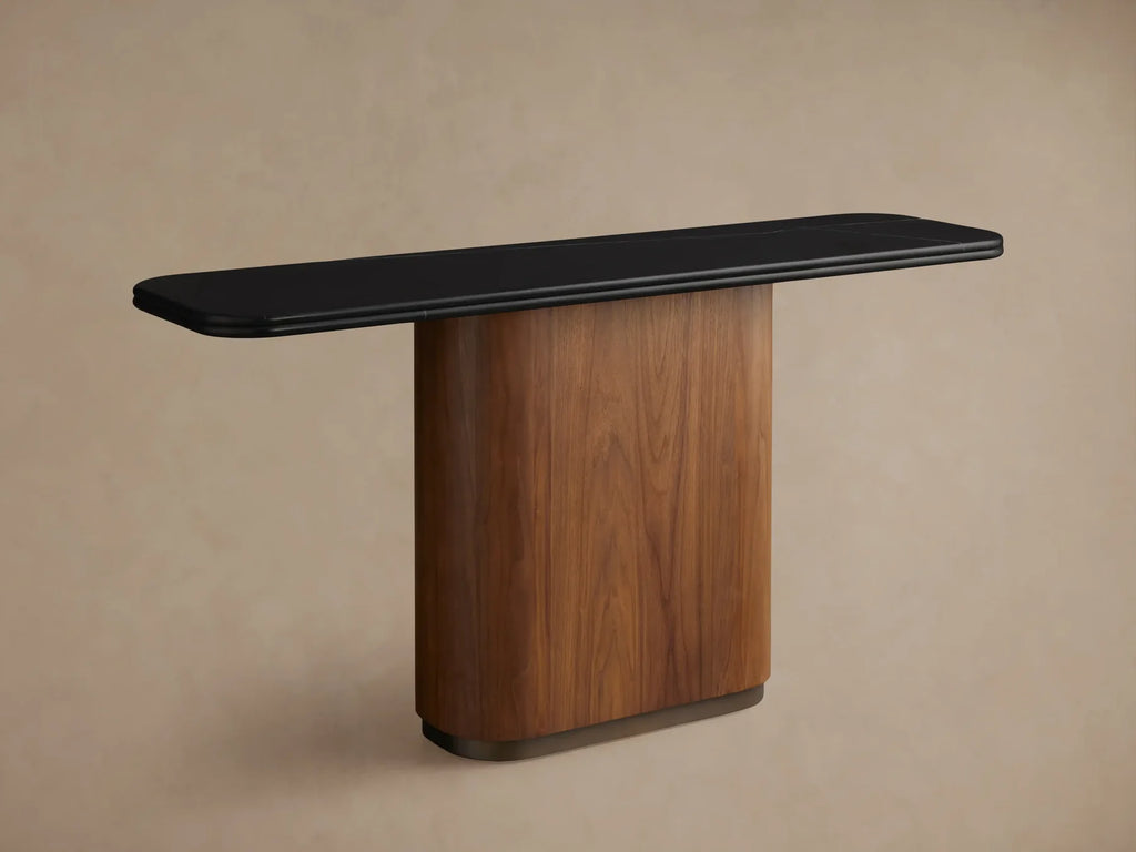 Caden Console Table in Wood and Stone Modern Design