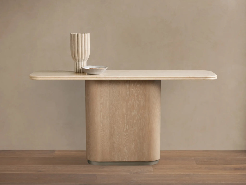 Caden Console Table in Wood and Stone Modern Design