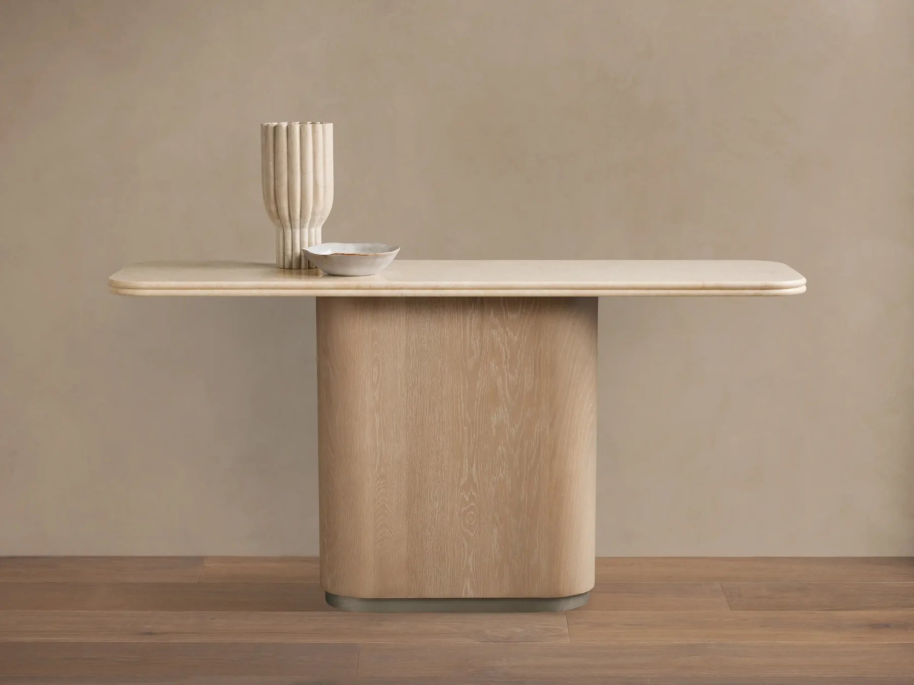 Caden Console Table in Wood and Stone Modern Design
