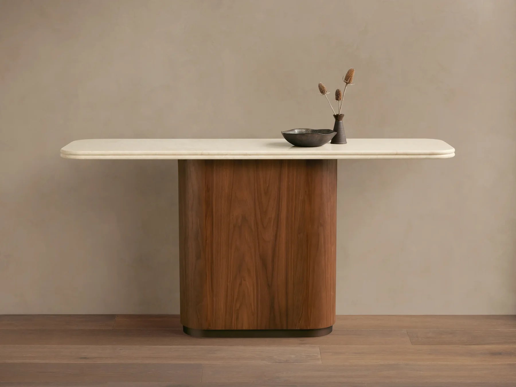 Caden Console Table in Wood and Stone Modern Design