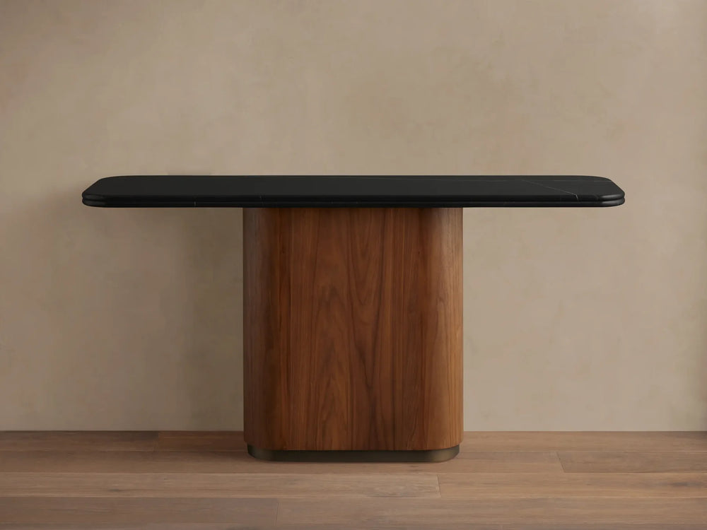 Caden Console Table in Wood and Stone Modern Design