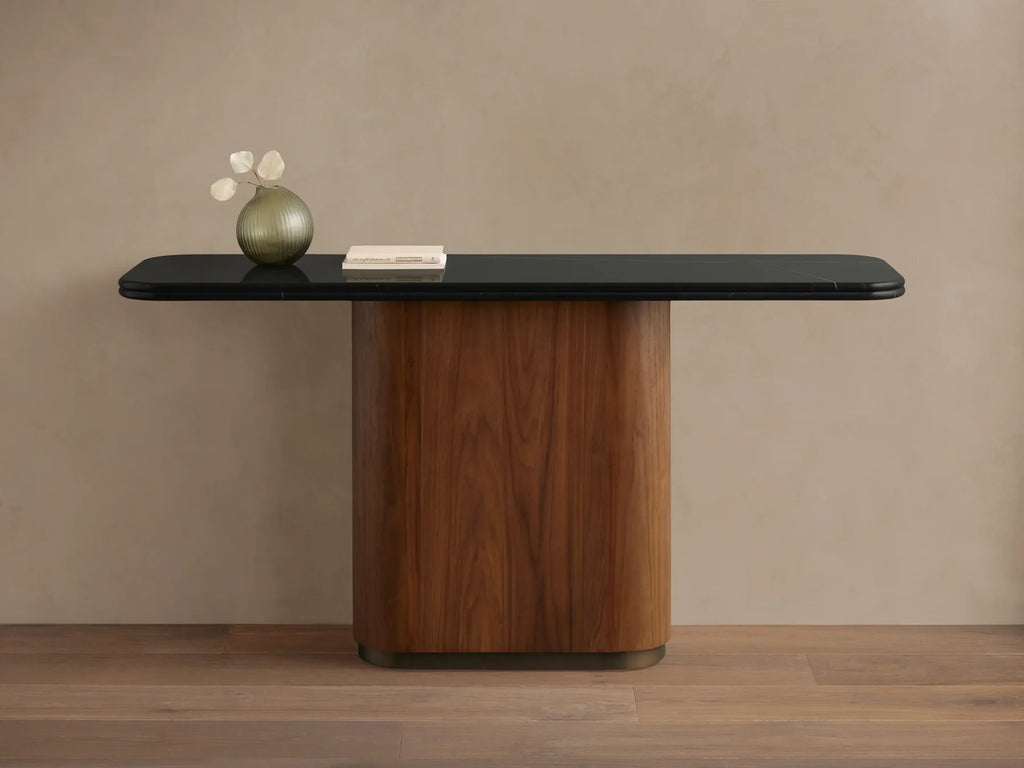 Caden Console Table in Wood and Stone Modern Design