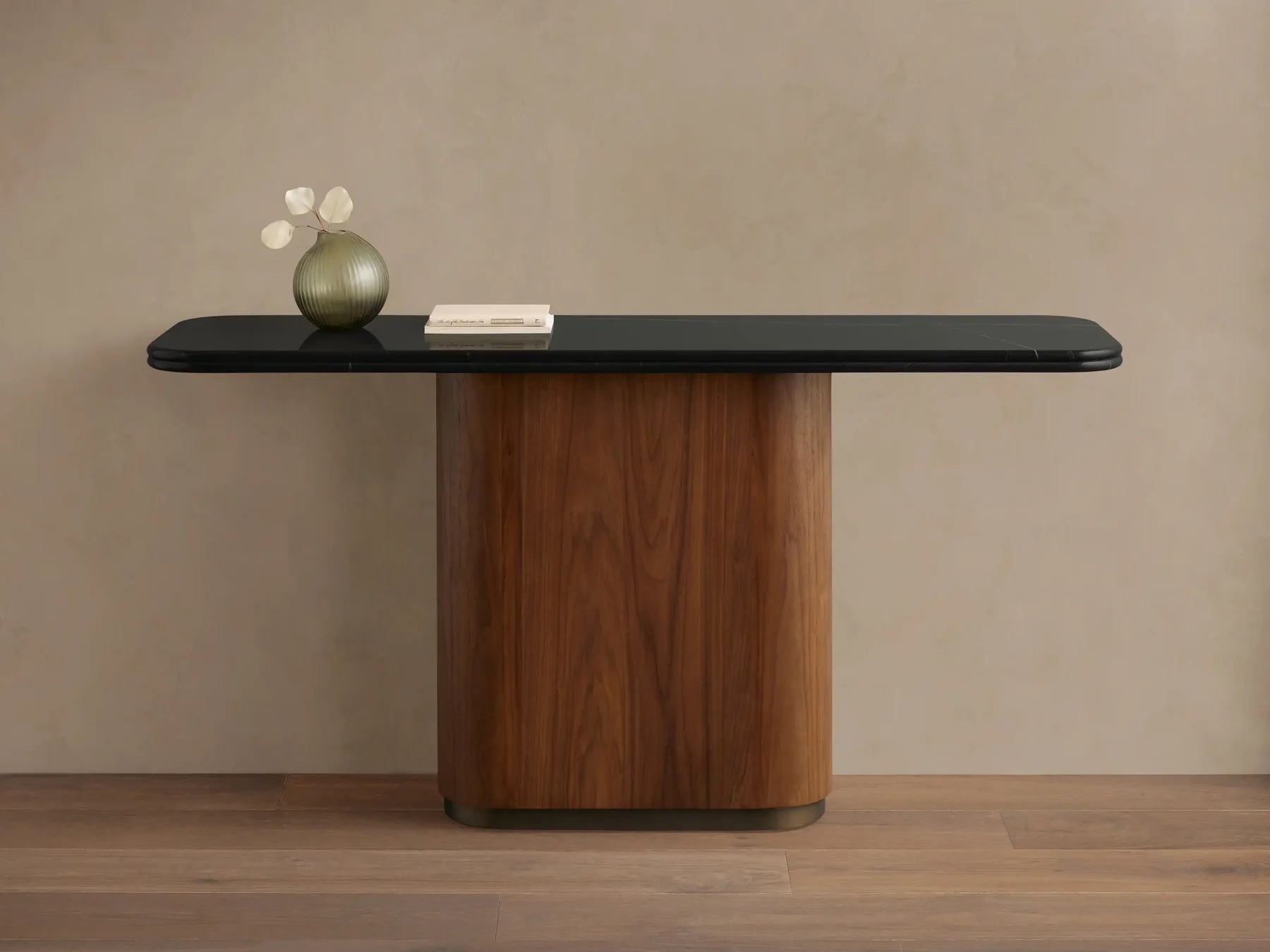 Caden Console Table in Wood and Stone Modern Design