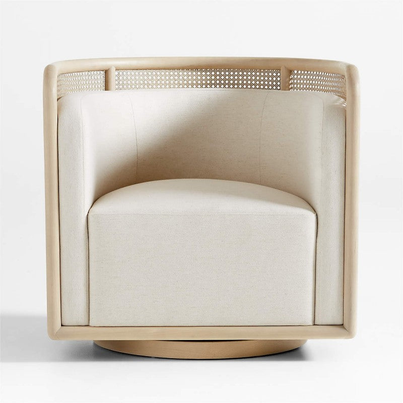 Cane Back Whitewash Swivel Accent Chair