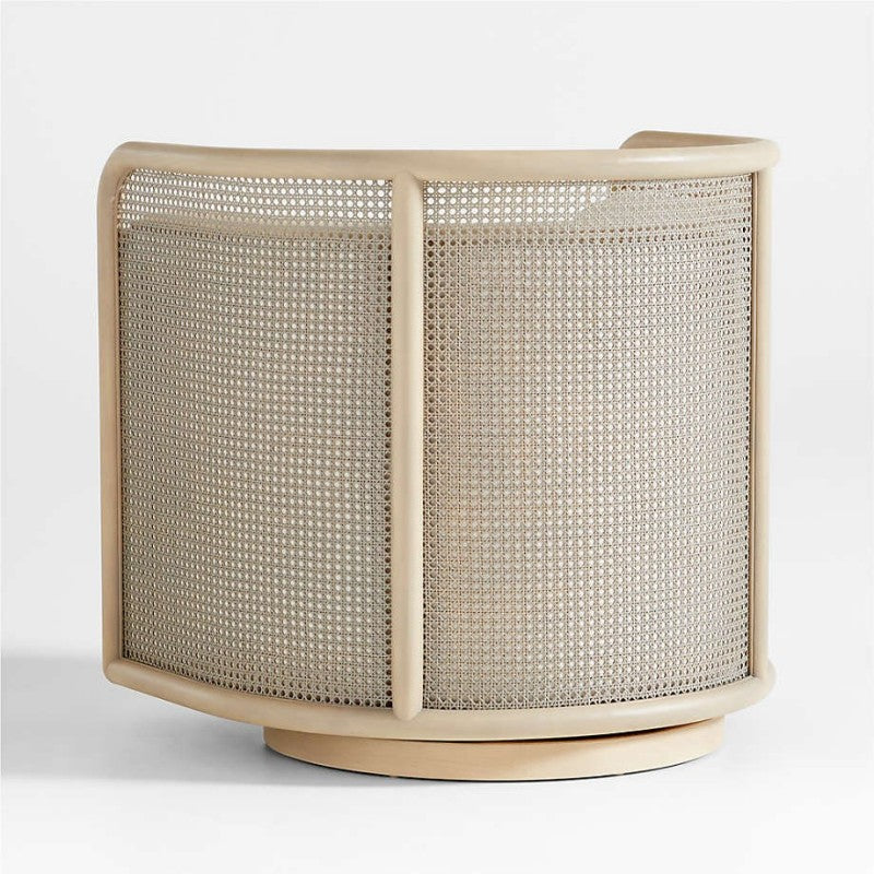 Cane Back Whitewash Swivel Accent Chair