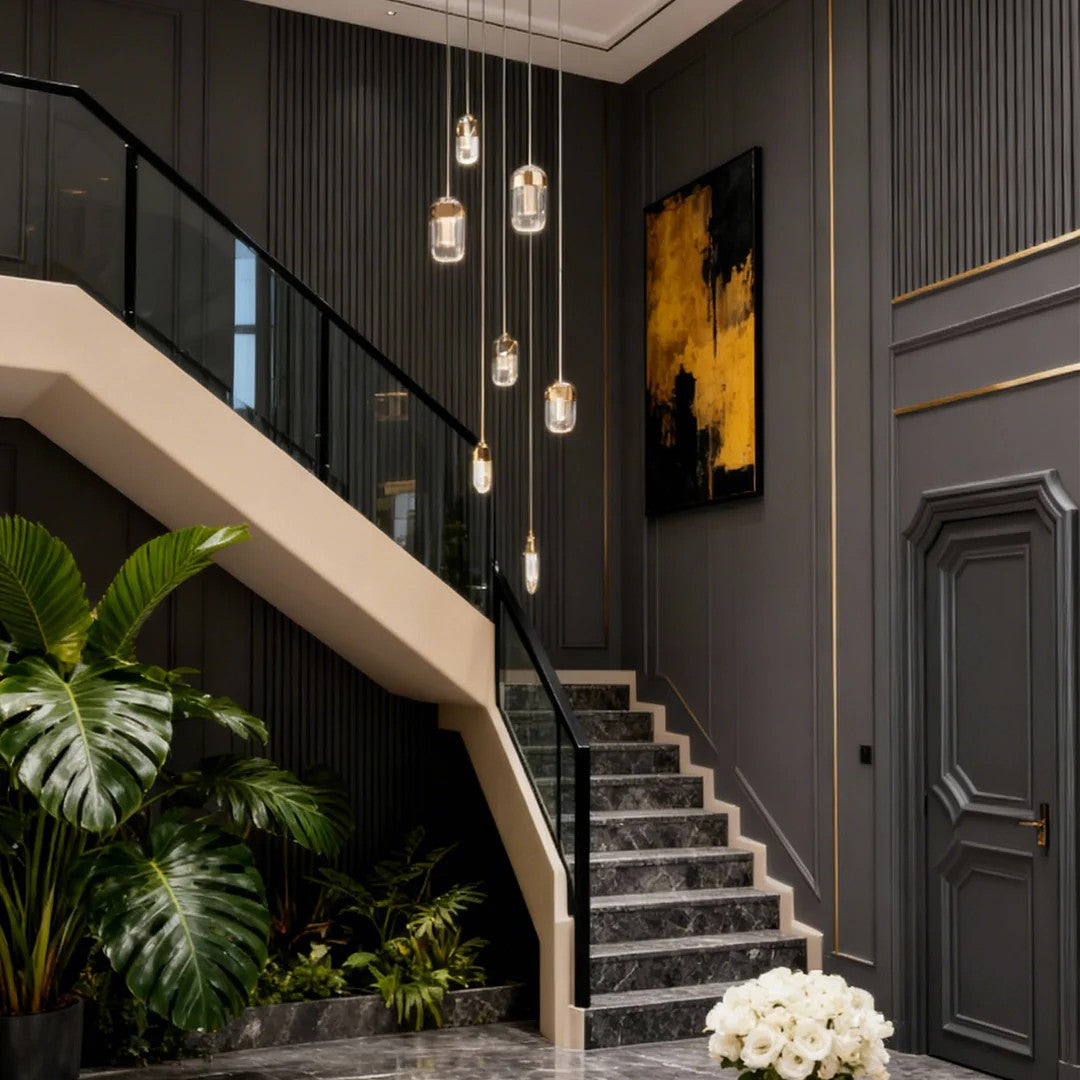 Chandelier for Staircase Full Copper Luxury Crystal Ceiling Light