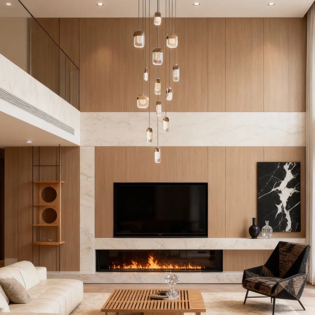 Chandelier for Staircase Full Copper Luxury Crystal Ceiling Light