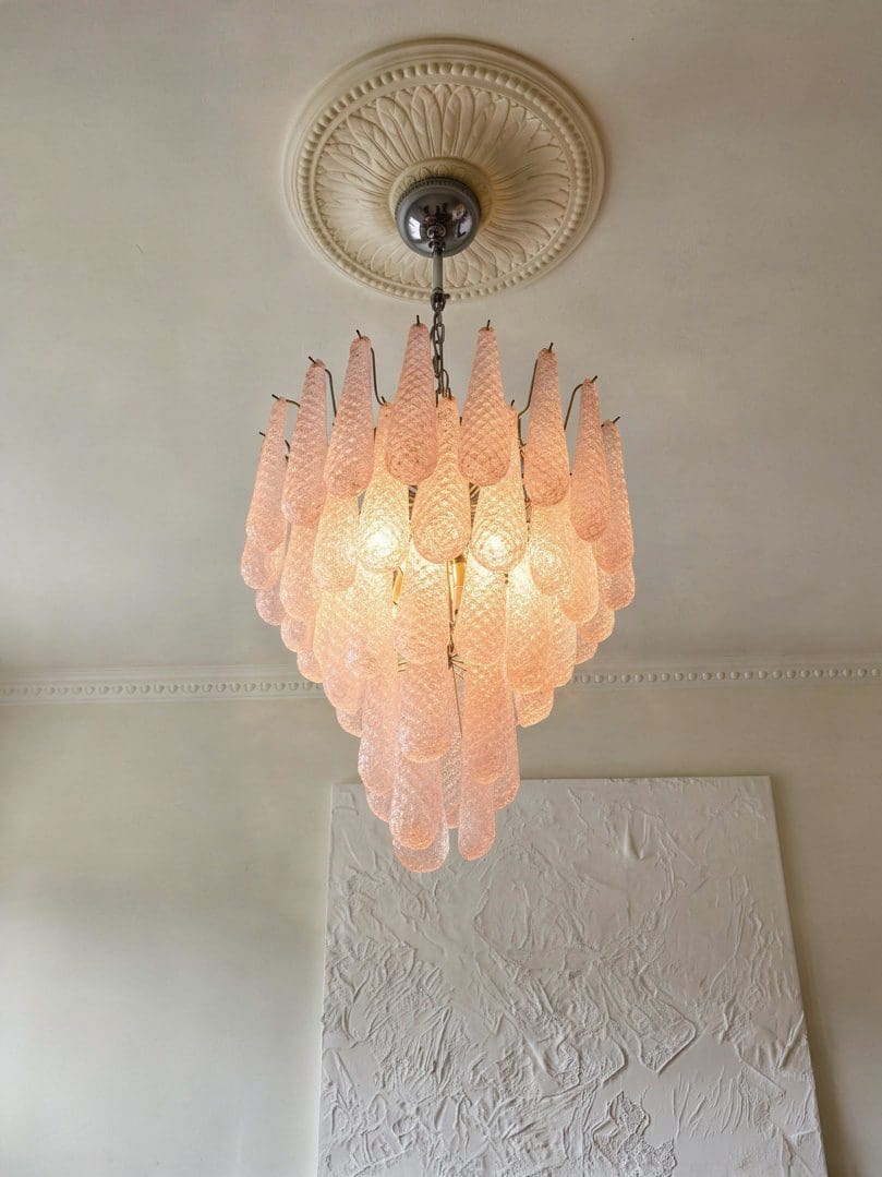 Murano Chandelier 52 Drops Pink