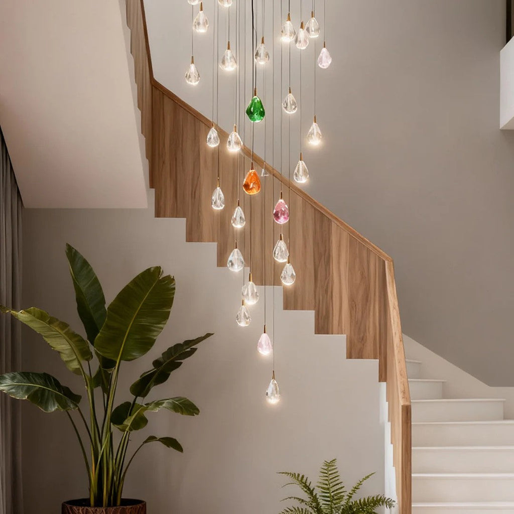 Crystal Chandelier for Staircase Luxury LED Ceiling Light