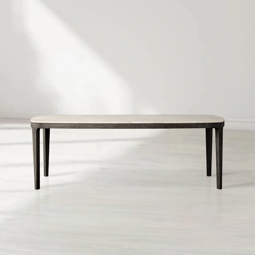 Danny Rectangular Marble Top Dining Table with Oak Wood Base