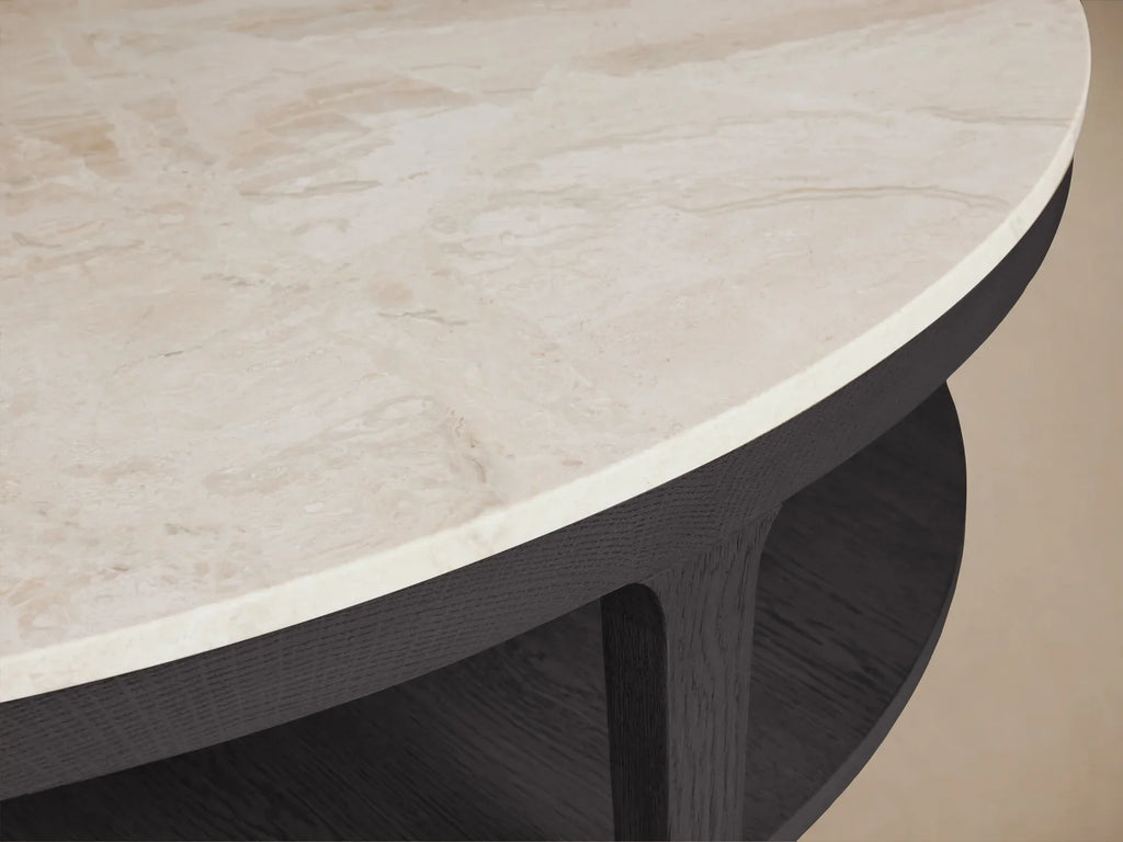 Danny Round Coffee Table Oak Wood Marble Top Contemporary Style