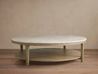 Danny Round Coffee Table Oak Wood Marble Top Contemporary Style