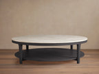 Danny Round Coffee Table Oak Wood Marble Top Contemporary Style