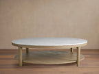 Danny Round Coffee Table Oak Wood Marble Top Contemporary Style