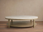 Danny Round Coffee Table Oak Wood Marble Top Contemporary Style