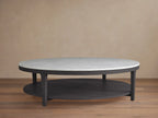 Danny Round Coffee Table Oak Wood Marble Top Contemporary Style