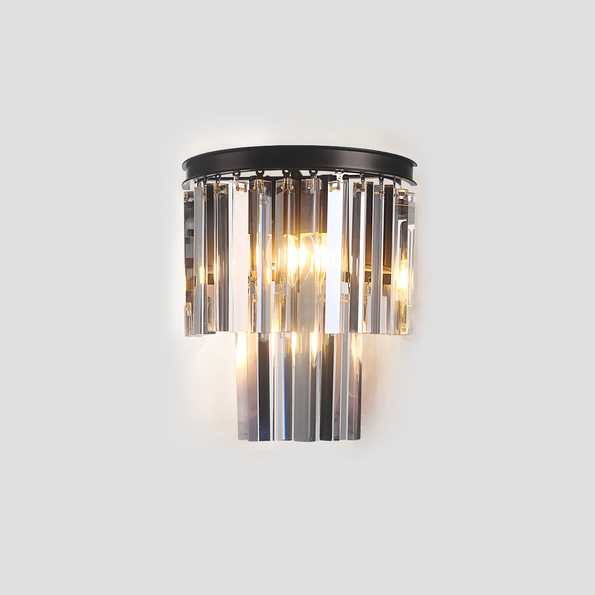 1920s Tedem 2-Tier Crystal Semi-Round Sconce