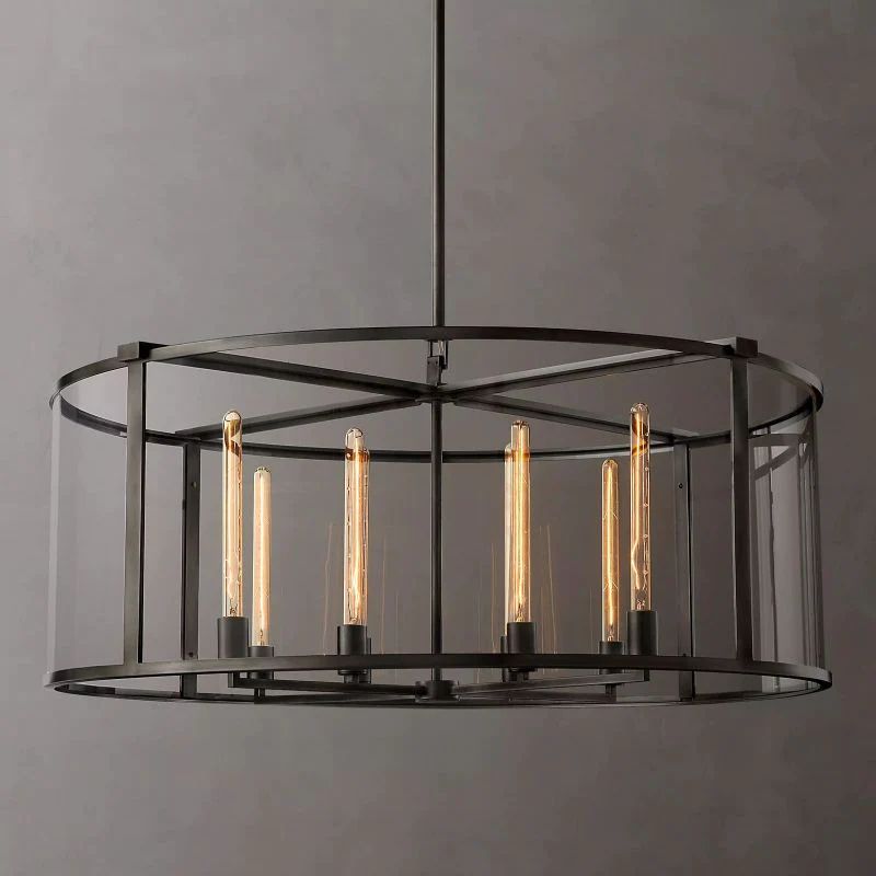 Deckman Glass Lantern Modern Round Chandelier 44"